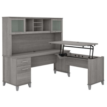 Picture of Bush Furniture Somerset 72inW 3-Position Sit-To-Stand L-Shaped Desk With Hutch, Platinum Gray, Standard Delivery