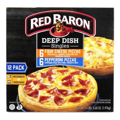 Picture of Red Baron Deep Dish Pizza Singles Variety Pack, 4-Cheese/Pepperoni, 70.56-Oz, Box Of 12