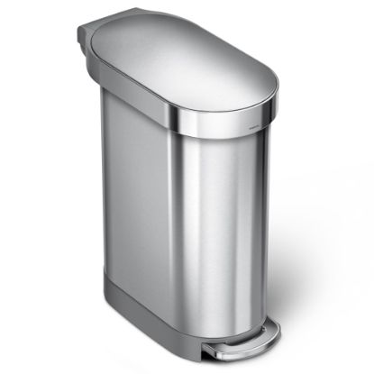 Picture of simplehuman Slim Stainless Steel Step Trash Can, With Liner Rim, 11.9 Gallons, Brushed Stainless Steel