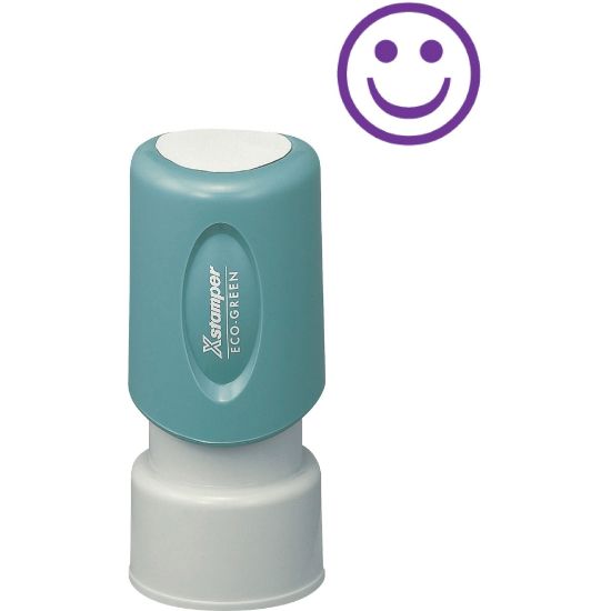 Picture of Xstamper Pre-Inked Specialty Smiley Face Stamp, 65% Recycled, 100000 Impressions, Blue