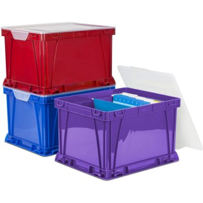 Picture of Storex 3 Piece Cube Storage Bins - External Dimensions: 14.3in Width x 17.3in Depth x 10.5in Height - Stackable - Plastic - Assorted Bright - For File - Recycled - 3 / Set