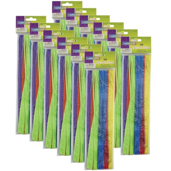 Picture of Creativity Street Regular Stems, 12in, Assorted Hot Colors, 100 Stems Per Pack, Set Of 12 Packs