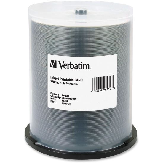 Picture of Verbatim CD-R Printable Disc Spindle, White, Pack Of 100