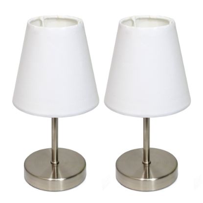 Picture of Simple Designs Sand Nickel Mini Basic Table Lamp Set with White Fabric Shades