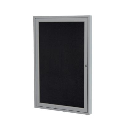 Picture of Ghent 1 Door Enclosed Recycled Rubber Bulletin Board, Satin Aluminum Frame, 36inH x 24inW, Black