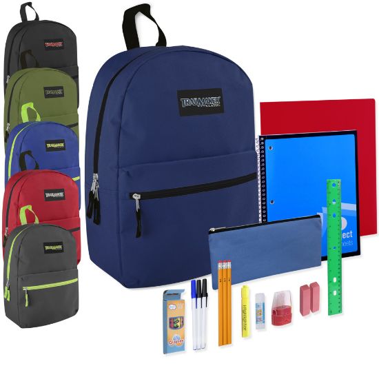 Picture of Trailmaker Backpack And 20-Piece School Supply Set, 6 Assorted Colors, Pack Of 24 Sets