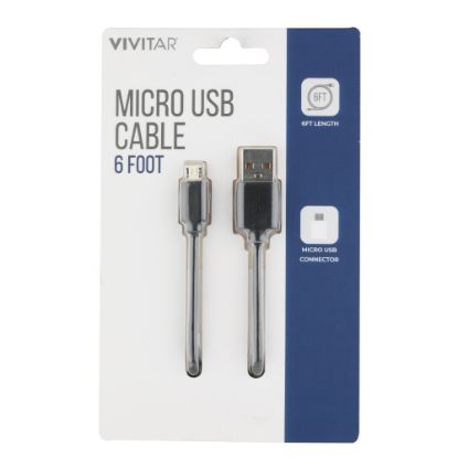 Picture of Vivitar USB-A To Micro USB Cable, 6ft, Black, NIL5006-BLK-STK-24