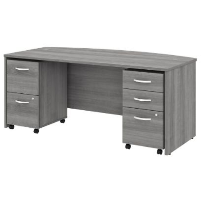 Picture of Bush Business Furniture Studio C 72inW Bow-Front Computer Desk With Mobile File Cabinets, Platinum Gray, Standard Delivery