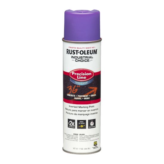 Picture of Rust-Oleum Industrial Choice M1800 System Water-Based Precision Line Inverted Marking Paint, 17 Oz, Fluorescent Purple, Pack Of 12 Cans