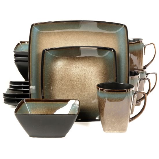 Picture of Gibson Elite Tequesta 16-Piece Square Dinnerware Set, Taupe