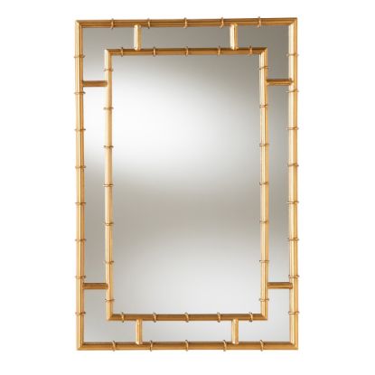 Picture of Baxton Studio Bamboo Rectangular Accent Wall Mirror, 32-1/4in x 21-1/2in, Antique Gold