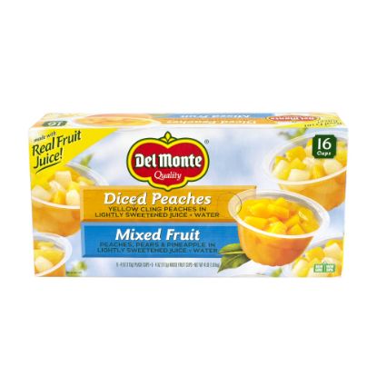 Picture of Del Monte Diced Peaches And Mixed Fruit Cups, 4 Oz, Pack Of 16 Cups