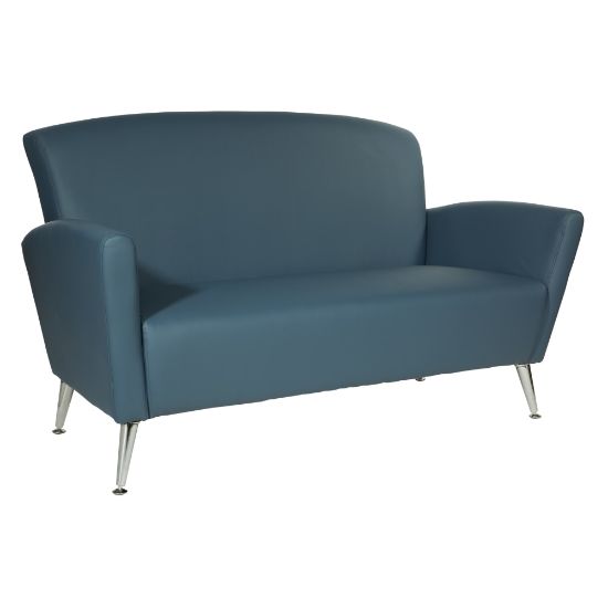 Picture of Office Star Leather Loveseat, Blue/Chrome