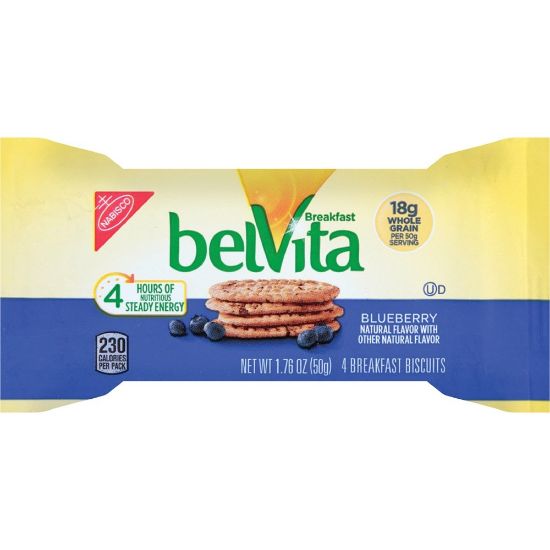 Picture of belVita Breakfast Biscuits - Individually Wrapped, Hydrogenated Oil-free, Sweetener-free - Blueberry - 1.76 oz - 8 / Box