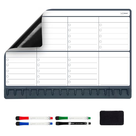 Picture of Note Tower Magnetic Dry-Erase Whiteboard Refrigerator Weekly Planner Board, 12in x 17in, Black/White