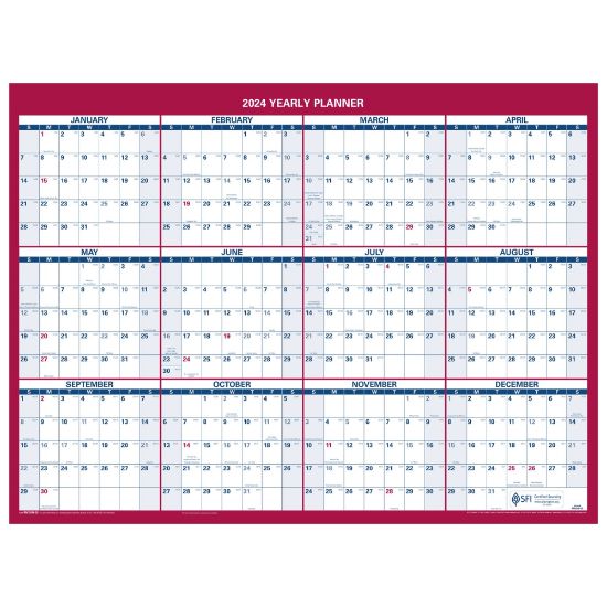 Picture of 2024 AT-A-GLANCE Horizontal Reversible Erasable Yearly Wall Calendar, 16in x 12in, January to December 2024, PM330B28