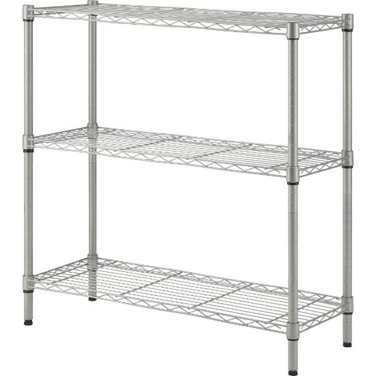 Picture of Lorell Light-Duty Wire Shelving - 3 Tier(s) - 36in Height x 36in Width x 14in DepthFloor - Sturdy - Epoxy - Silver - Plastic, Metal, Steel - 1 Each