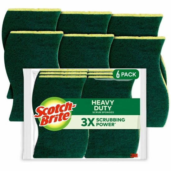 Picture of Scotch-Brite Heavy-Duty Scrub Sponges - 2.8in Height x 4.5in Width x 0.6in Depth - 36/Carton - Green, Yellow