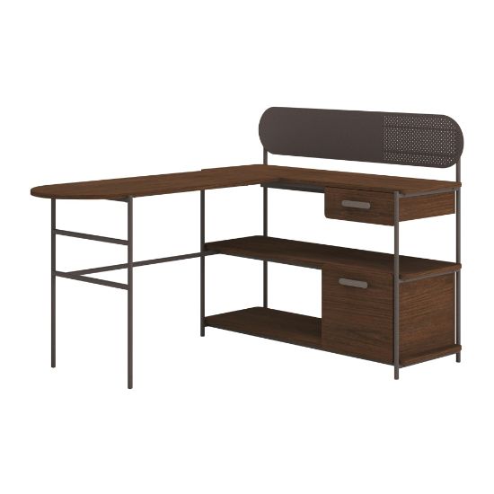 Picture of Sauder Radial 60inW L-Shaped Corner Desk, Umberwood/Black