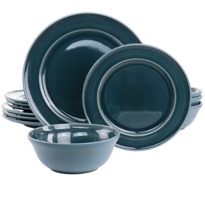 Picture of Martha Stewart Portillo 12-Piece Round Stoneware Dinnerware Set, Blue