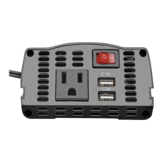 Picture of Tripp Lite 150W Compact Car Inverter 12V 120V 2-Port USB Charging 1 Outlet - DC to AC power inverter - 12 V - 150 Watt - output connectors: 3