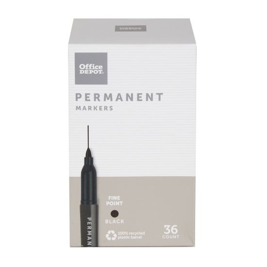 Picture of Office Depot Brand Permanent Markers, Fine Point, 100% Recycled Plastic Barrel, Black Ink, Pack Of 36