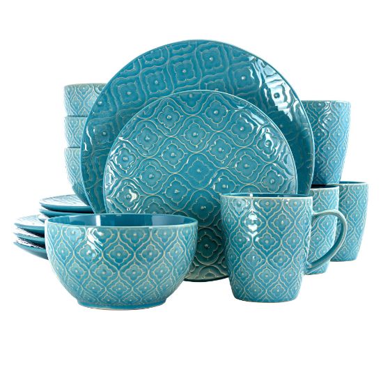 Picture of Elama 16-Piece Stoneware Dinnerware Set, Aqua Lily