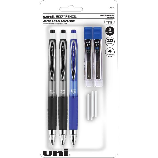 Picture of uniball 207 Mechanical Pencils, #2 HB Lead, Medium Point, 0.7 mm, Assorted Colors, Pack Of 3