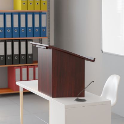 Picture of Flash Furniture Foldable Tabletop Lectern, 19inH x 27inW x 16-1/4inD, Mahogany