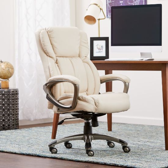 Picture of Serta Works Ergonomic Bonded Leather High-Back Office Chair, American Beige/Silver