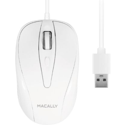 Picture of Macally 3 Button Optical USB Wired Mouse for Mac and PC - Optical - Cable - White - 1 - USB - 1000 dpi - Scroll Wheel - 3 Button(s) - Symmetrical