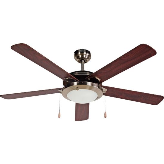 Picture of Black+Decker BCF5211 52-Inch 5-Bladed Pull Chain Brushed Nickel Ceiling Fan - 5 Blades - 52in Diameter - 3 Speed - Adjustable Airflow - Glass, Nickel