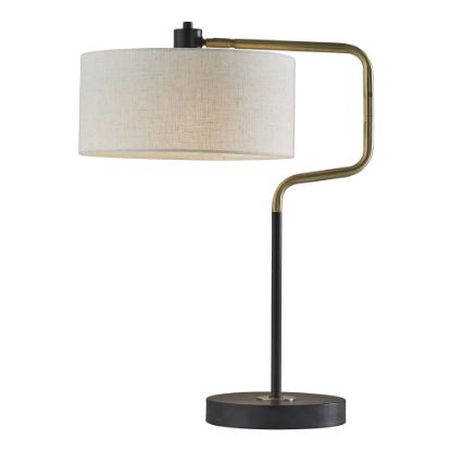 Picture of Adesso Jacob Swing-Arm Table Lamp, 25-1/2inH, Off-White Shade / Black/Antique Brass Base