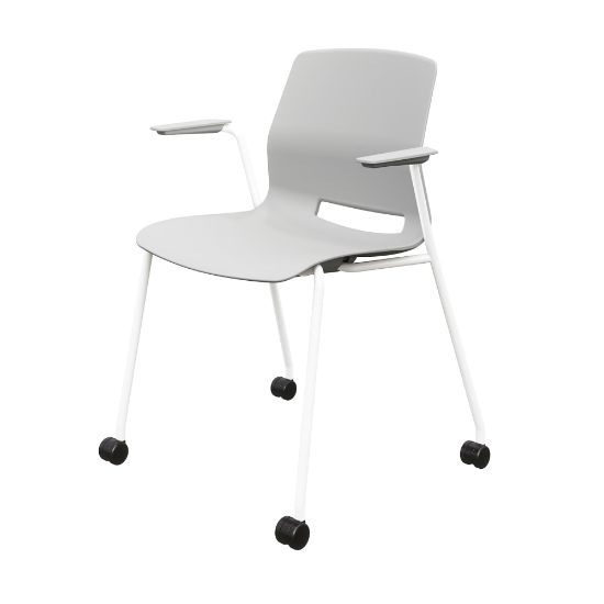 Picture of KFI Studios Imme Stack Chair With Arms And Caster Base, Light Gray/White