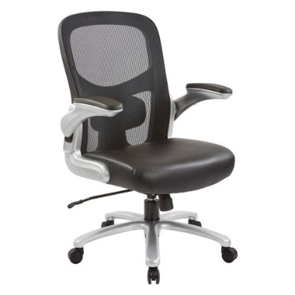 Picture of Office Star Big & Tall Bonded Leather Mid-Back Executive Chair, Black/Silver