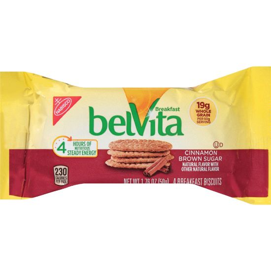 Picture of belVita Breakfast Biscuits - Individually Wrapped, Hydrogenated Oil-free, No Artificial Flavor, Sweetener-free - Brown Sugar - 1.76 oz - 8 / Box