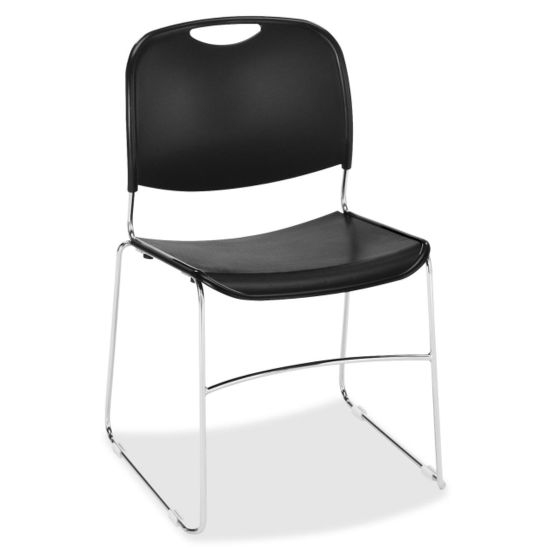 Picture of Lorell Lumbar Support Polymer Seat, Polymer Back Stacking Chair, 19in Seat Width, Black Seat/Chrome Frame, Quantity: 4