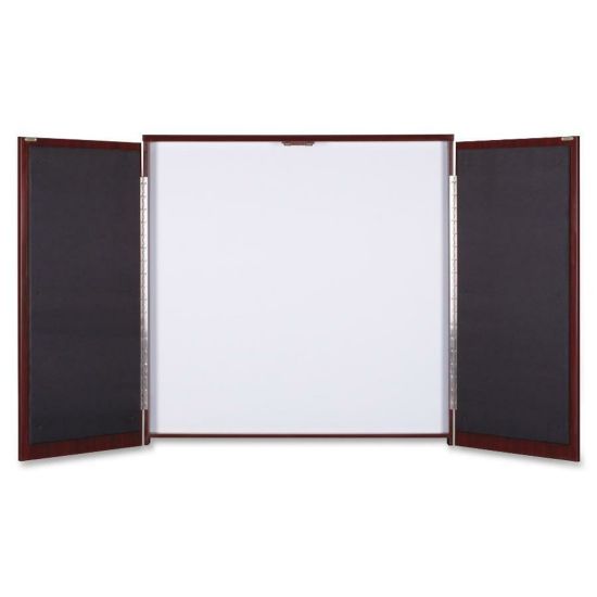 Picture of Lorell Presentation Cabinet - 47.3in x 4.8in x 47.3in - Drywipe Whiteboard, Hinged Door - Mahogany - Melamine, Laminate - Assembly Required