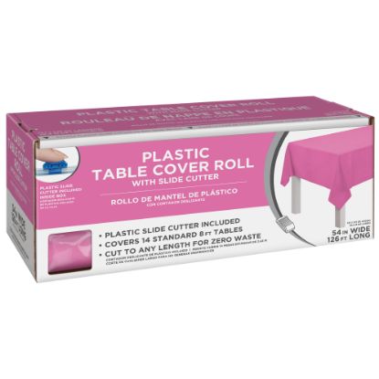 Picture of Amscan Boxed Plastic Table Roll, Bright Pink, 54in x 126'