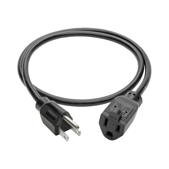 Picture of Eaton Tripp Lite Series Power Extension Cord, NEMA 5-15P to NEMA 5-15R - 10A, 120V, 18 AWG, 3 ft. (0.91 m), Black - Power extension cable - NEMA 5-15 (P) to NEMA 5-15 (R) - AC 120 V - 10 A - 3 ft - molded - black