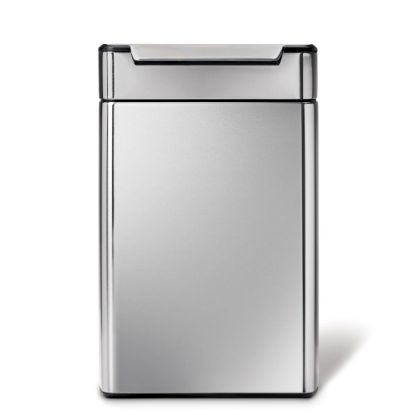 Picture of simplehuman Rectangular Metal Touch-Bar Trash Can, Dual Compartment, 12.7 Gallons, 28inH x 19-3/4inW x 11-7/16inD, Brushed Stainless Steel