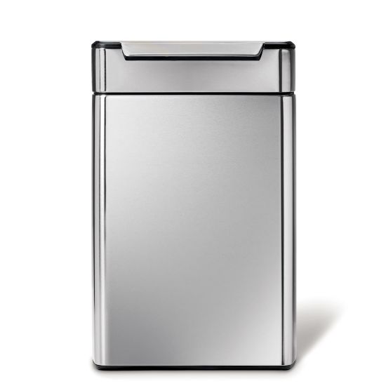 Picture of simplehuman Rectangular Metal Touch-Bar Trash Can, Dual Compartment, 12.7 Gallons, 28inH x 19-3/4inW x 11-7/16inD, Brushed Stainless Steel