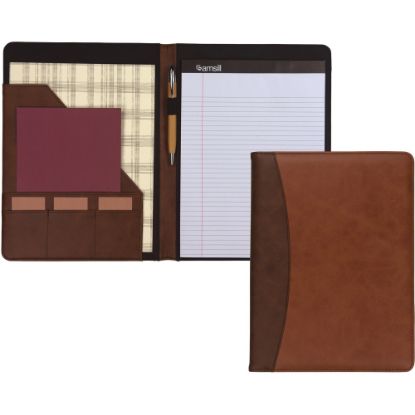 Picture of Samsill Two-Tone Padfolio, Resume Portfolio, Business Portfolio, with 8.5 x 11in Writing Pad, Brown and Dark Brown (71656) - PU Leather - Brown, Black, Tan - 1 Each