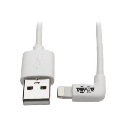 Picture of Tripp Lite Lightning to USB Sync Charge CAble Right-Angle for iPhones iPads Apple White 6ft 6ft - 60 MB/s - 6 ft - 1 x Type A Male USB - 1 x Lightning Male Proprietary Connector - MFI - Nickel Plated Connector - Gold Plated Contact - White