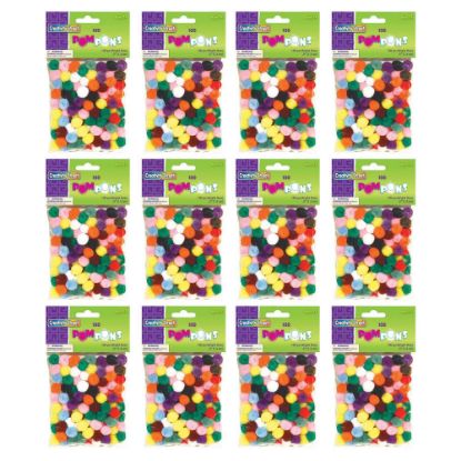 Picture of Creativity Street Pom Poms, 1/2in, Bright Hues Assortment, 100 Pom Poms Per Pack, Set Of 12 Packs