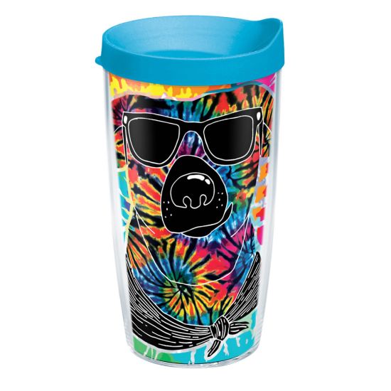 Picture of Tervis Project Paws Tumbler With Lid, Tie Dye Dog With Sunglasses, 16 Oz, Clear/Turquoise