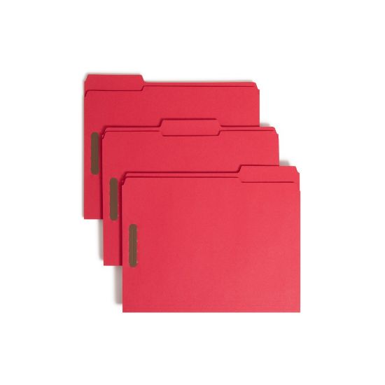 Picture of Smead Color Reinforced Tab Fastener Folders, Letter Size, 1/3 Cut, Red, Pack Of 50