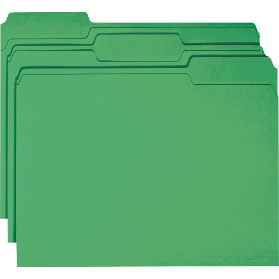 Picture of Smead Color File Folders, With Reinforced Tabs, Letter Size, 1/3 Cut, Green, Box Of 100