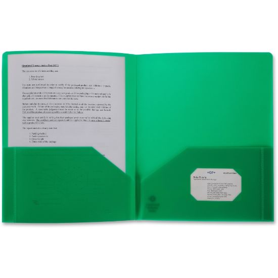 Picture of Business Source 2-Pocket Poly Portfolio, Letter Size, 8-1/2in x 11in, Green