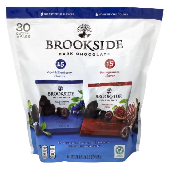 Picture of Brookside Fruit & Dark Chocolate Packs, Acai And Blueberry/Pomegranate, 0.7 Oz, Bag Of 30 Packs